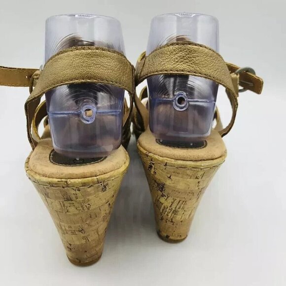 BOC Sandals Womens Size 10 Gold Born Concept Leather Buckle Cork Wedge Shoes - Picture 7 of 13